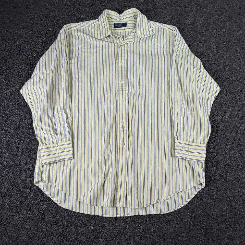 Polo Ralph Lauren Button-Down Mens XL Yellow Blue Striped Long Sleeve EUC